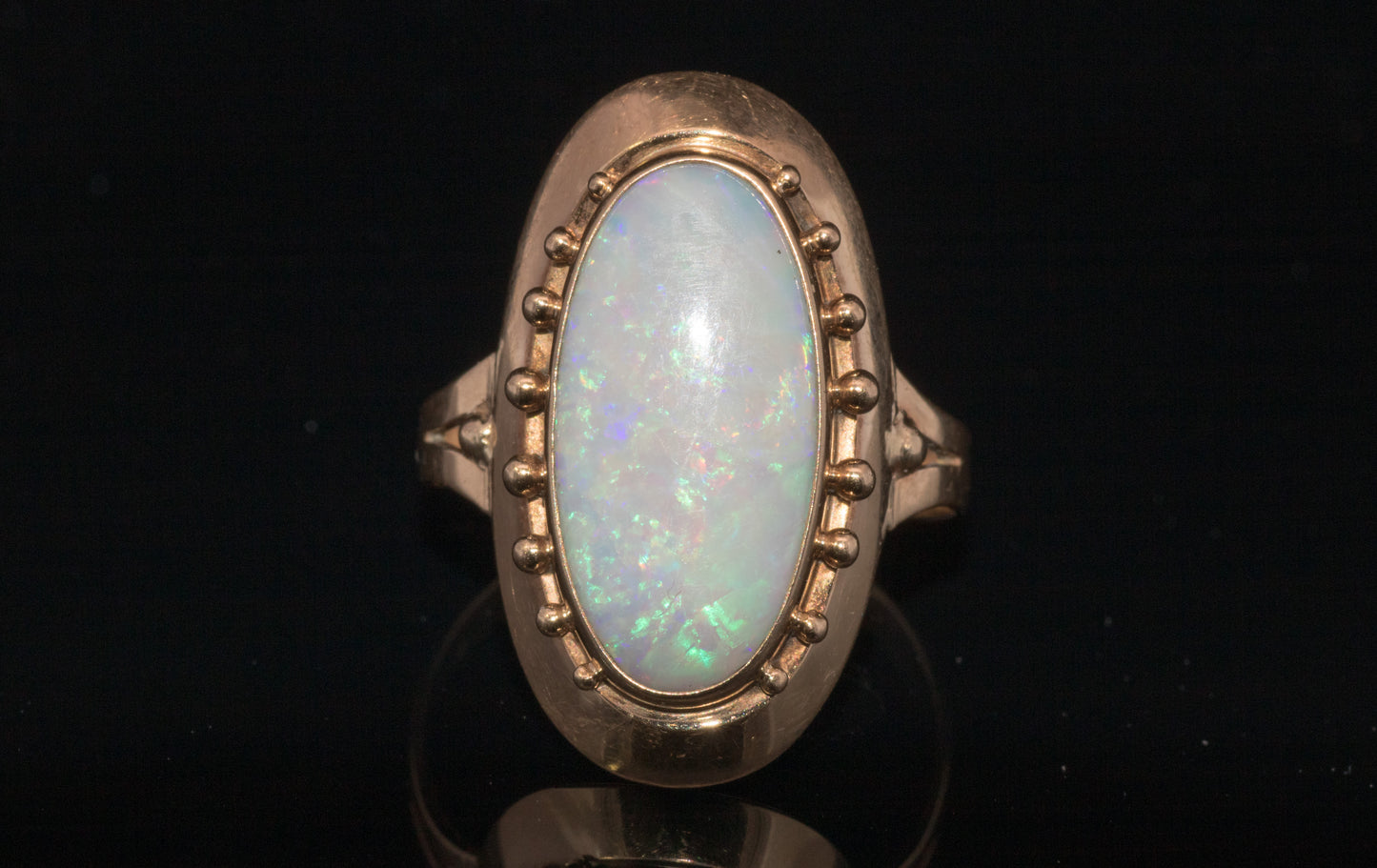 Vintage Scandinavian Design 14k Gold Natural Oval Opal Ring.