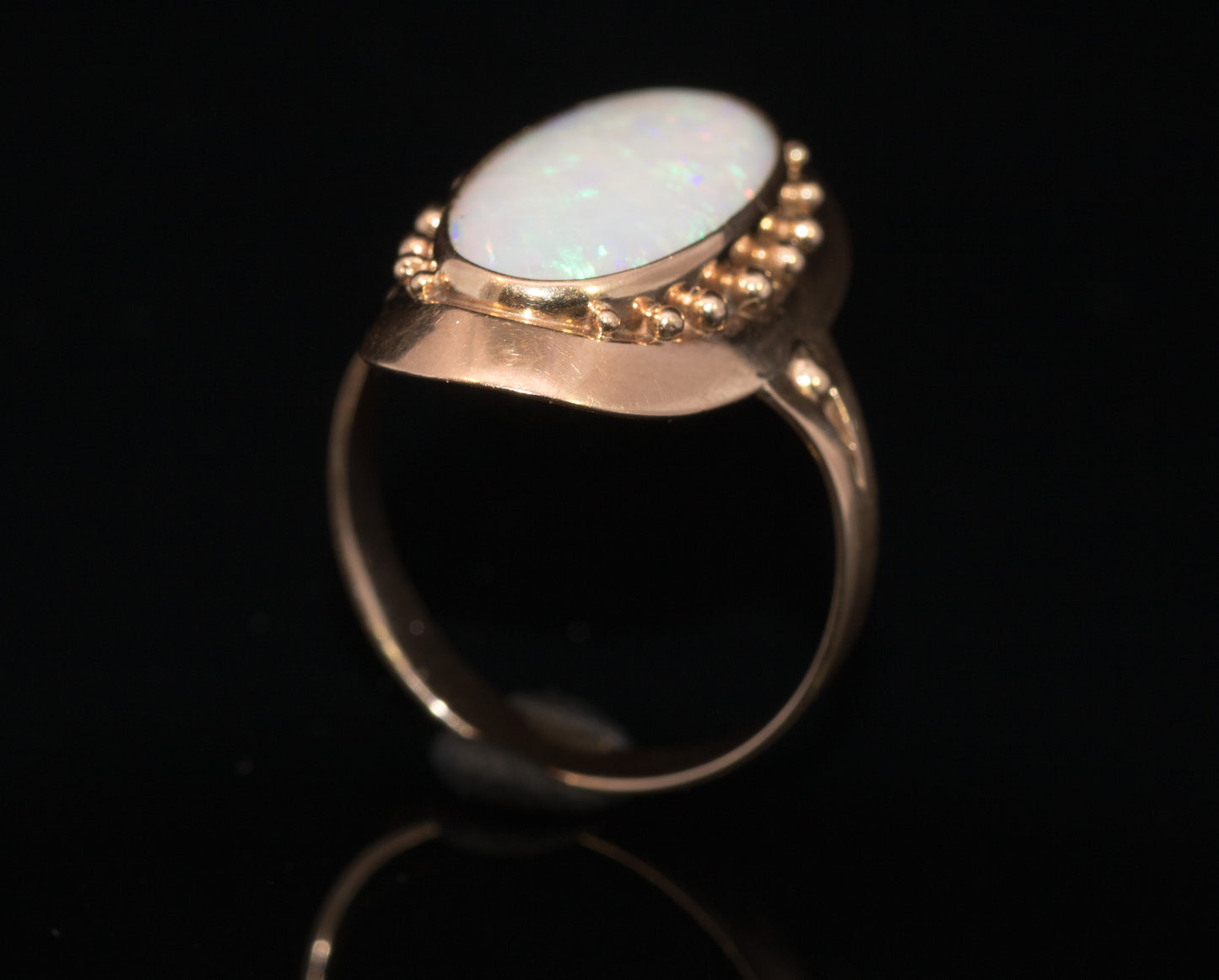 Vintage Scandinavian Design 14k Gold Natural Oval Opal Ring.