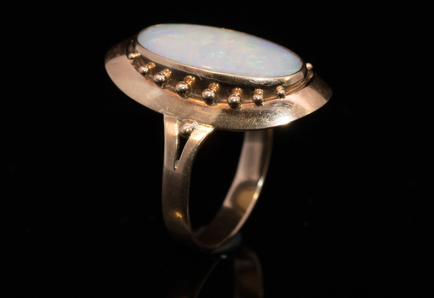Vintage Scandinavian Design 14k Gold Natural Oval Opal Ring.