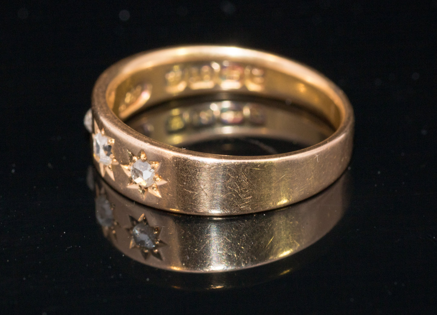 Antique 18ct Gold Gypsy Set Rose-cut Diamond 3 stone ring