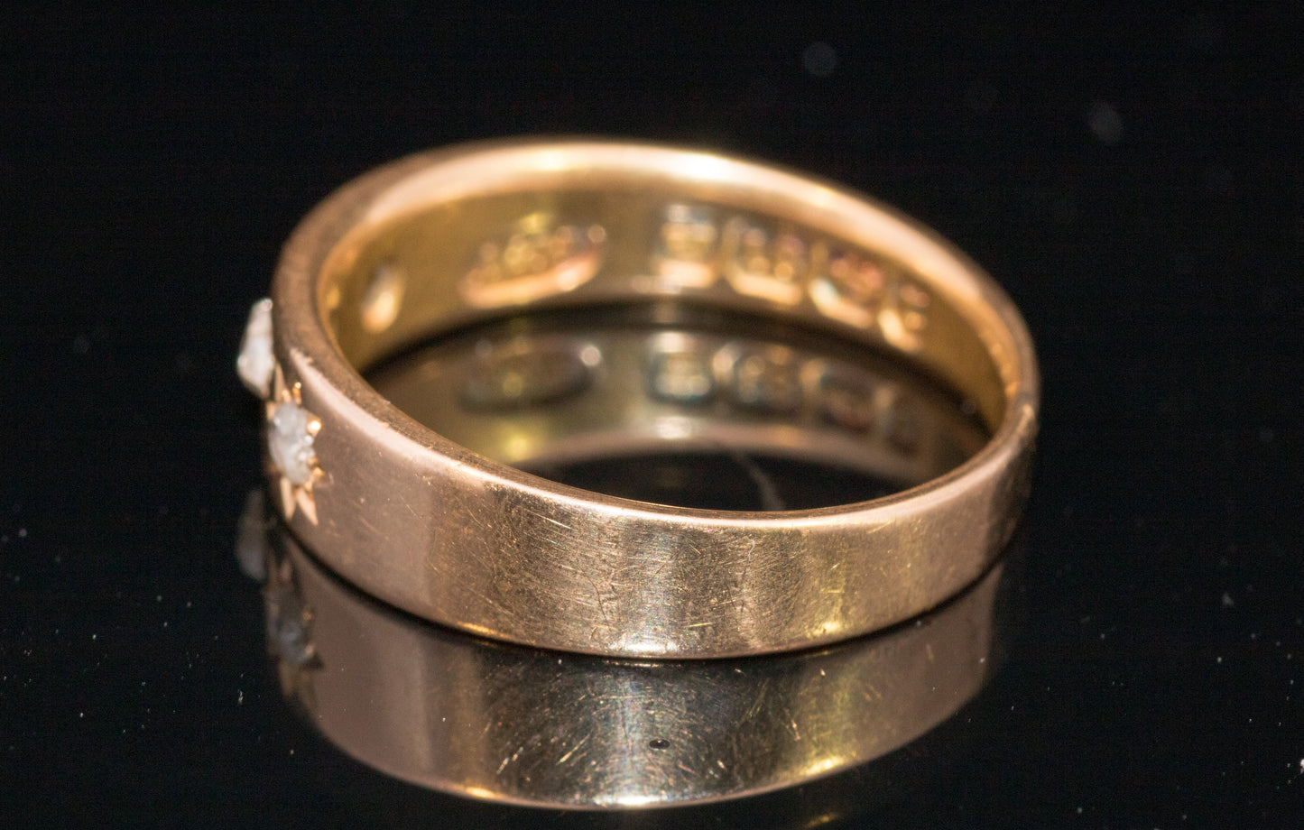 Antique 18ct Gold Gypsy Set Rose-cut Diamond 3 stone ring