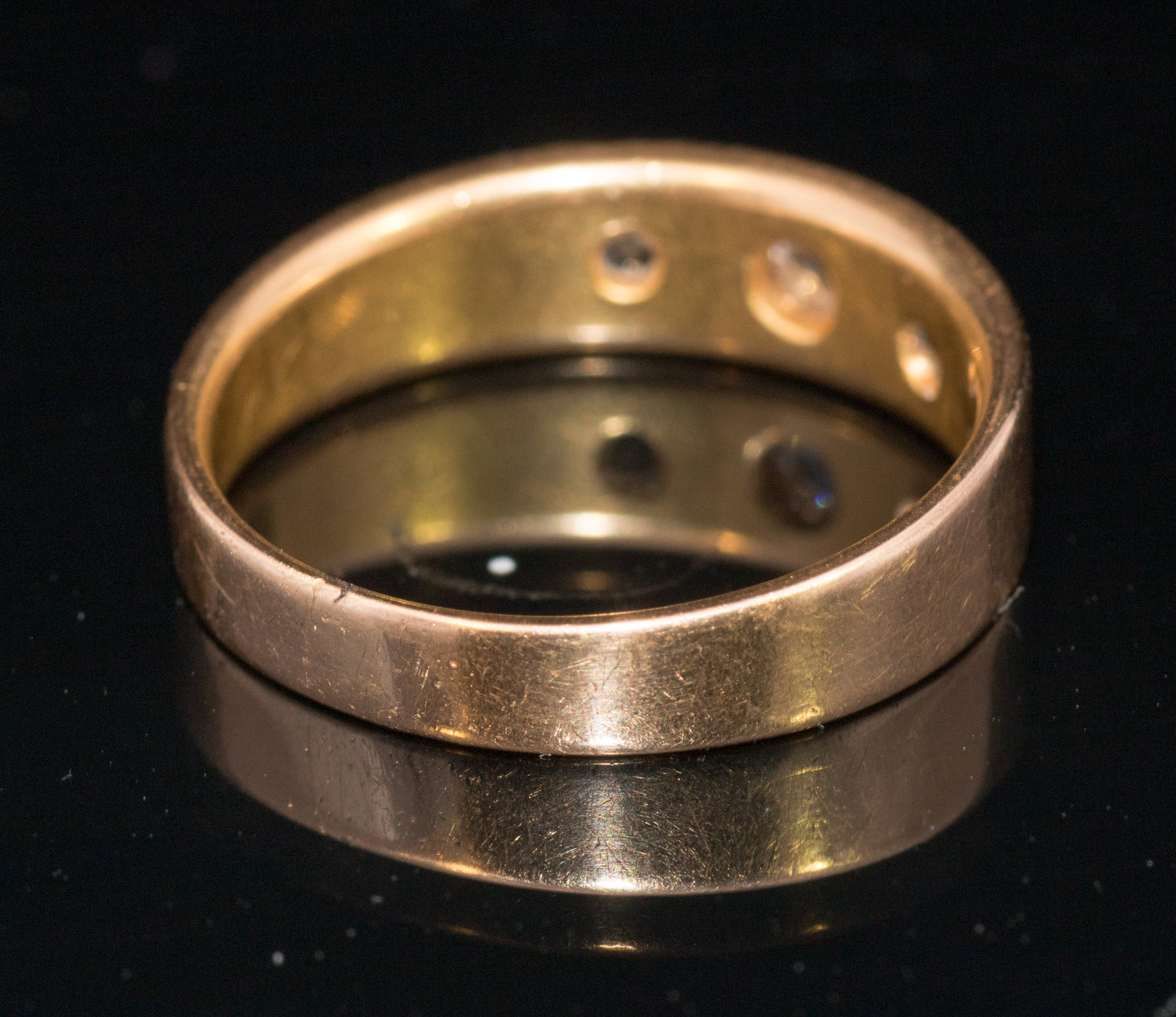 Antique 18ct Gold Gypsy Set Rose-cut Diamond 3 stone ring