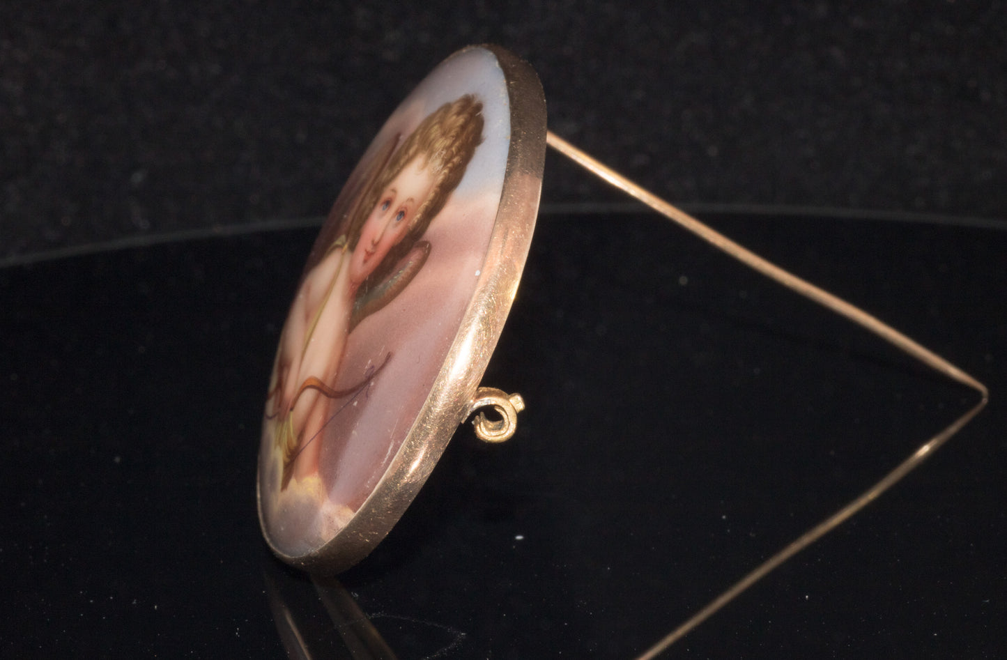 Antique 9ct Gold Hand Painted Cherub Brooch C. 1890s. Late Victorian. Porcelain.