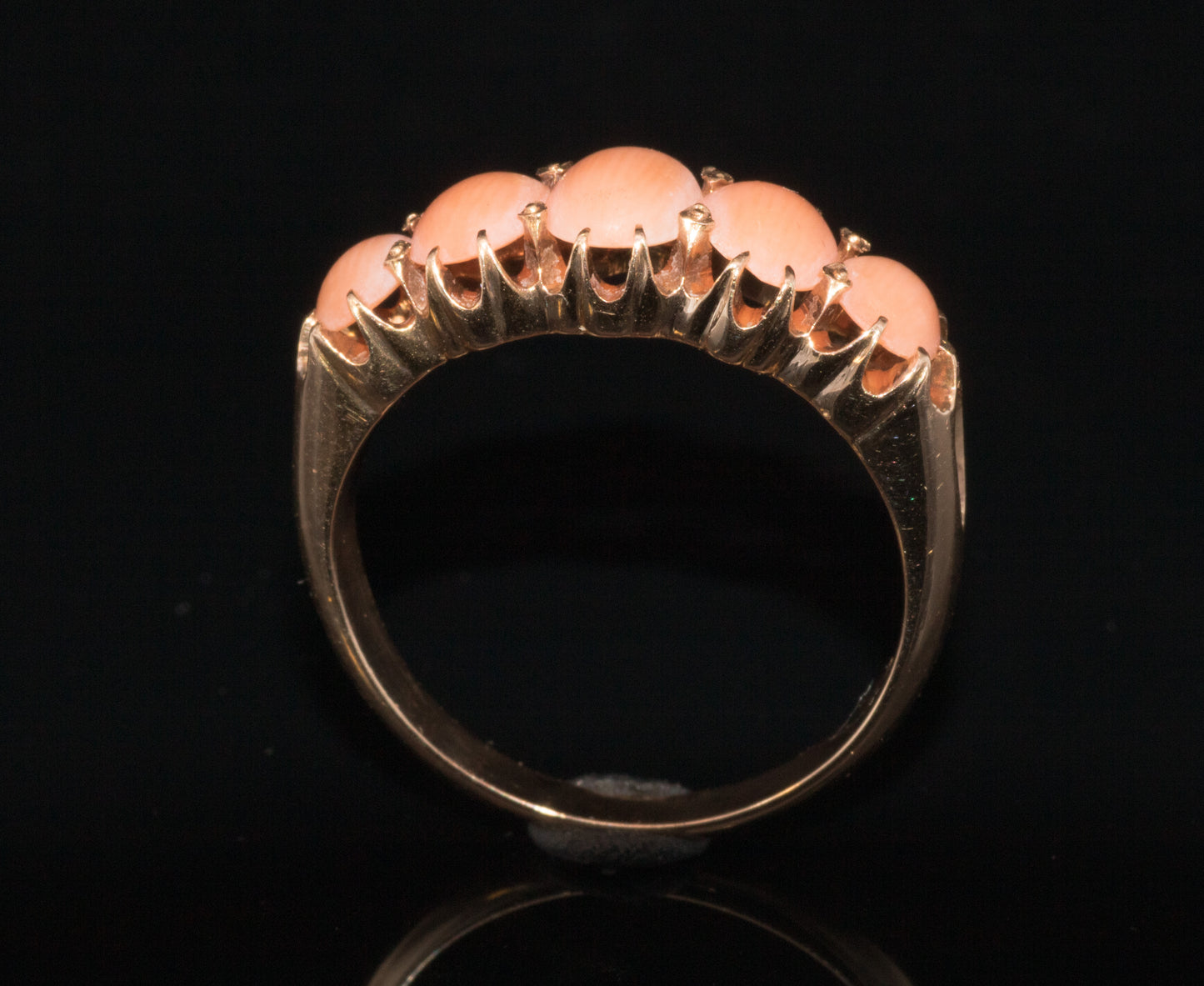 Antique 15ct Gold Victorian Carved 5 Stone Coral Ring C.1880s