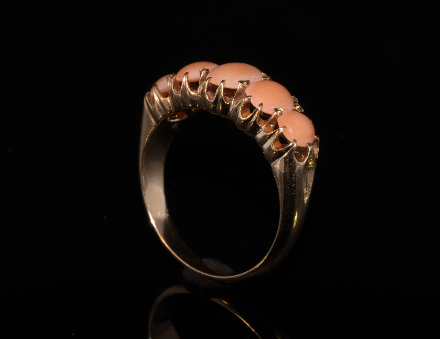 Antique 15ct Gold Victorian Carved 5 Stone Coral Ring C.1880s
