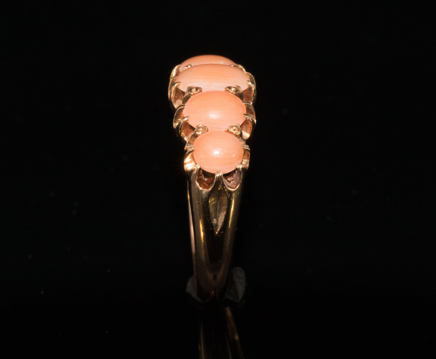 Antique 15ct Gold Victorian Carved 5 Stone Coral Ring C.1880s