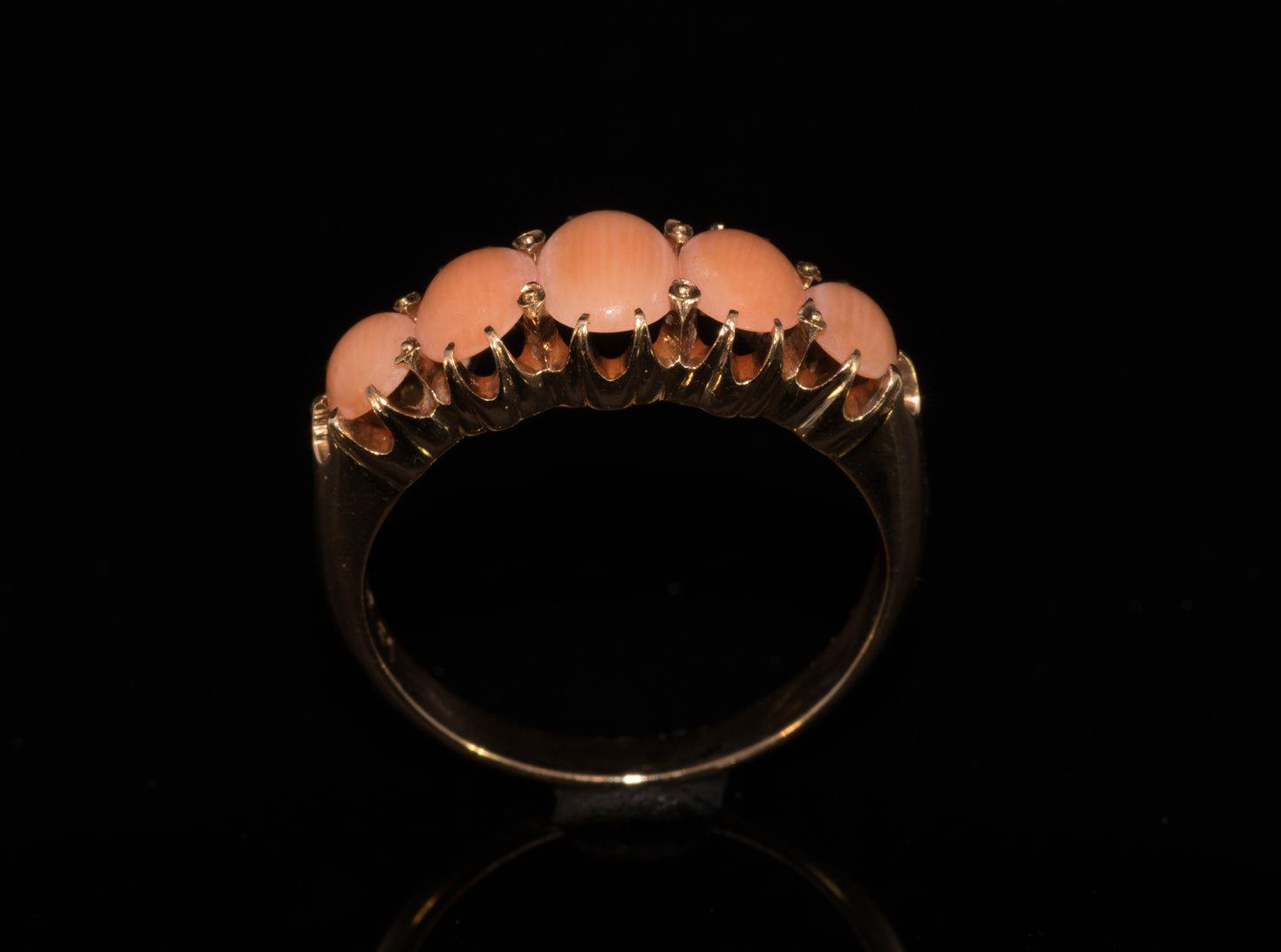 Antique 15ct Gold Victorian Carved 5 Stone Coral Ring C.1880s
