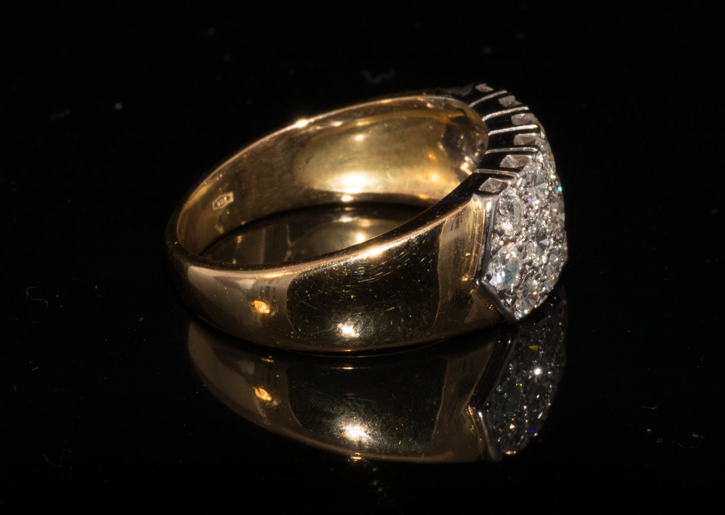 Vintage 18ct White and Yellow Gold Natural Diamond Pavé Set Ring. 1.20ct.