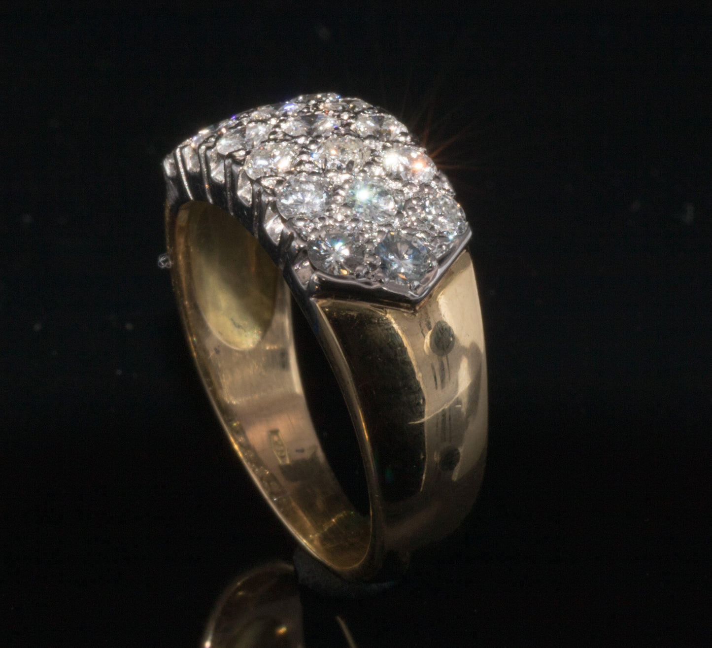 Vintage 18ct White and Yellow Gold Natural Diamond Pavé Set Ring. 1.20ct.