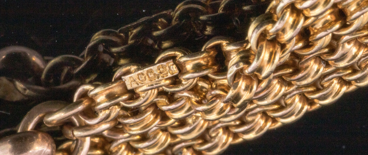 Antique 9ct Rose Gold Guard Chain. Victorian Gold Muff Chain, Opera Length. English Circa 1880. 55 Inches.
