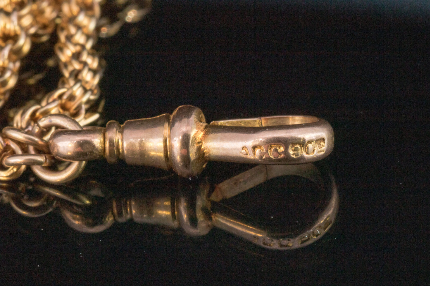 Antique 9ct Rose Gold Guard Chain. Victorian Gold Muff Chain, Opera Length. English Circa 1880. 55 Inches.