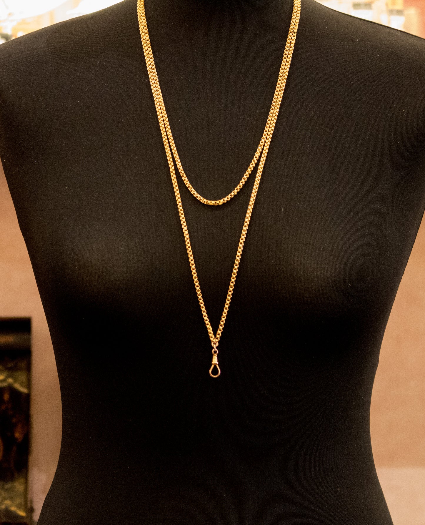 Antique 9ct Rose Gold Guard Chain. Victorian Gold Muff Chain, Opera Length. English Circa 1880. 55 Inches.