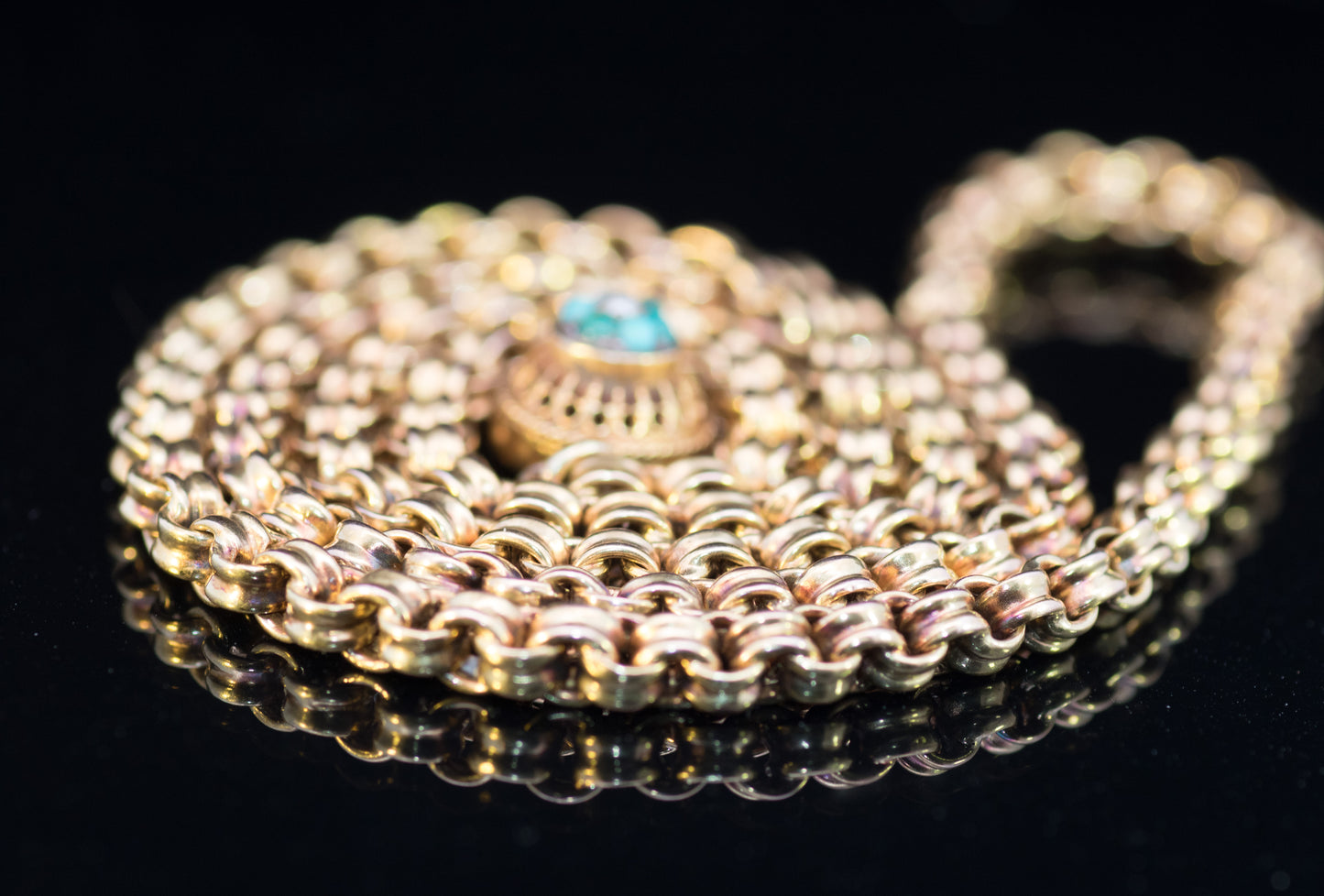 Antique 15ct Gold Regency Chain, Turquoise and Opal Clasp 20.5inch