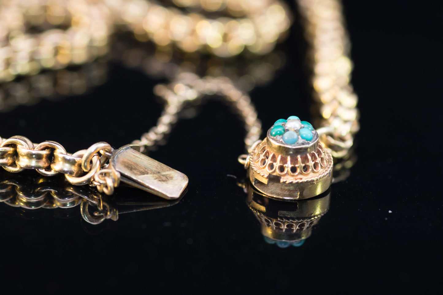 Antique 15ct Gold Regency Chain, Turquoise and Opal Clasp 20.5inch
