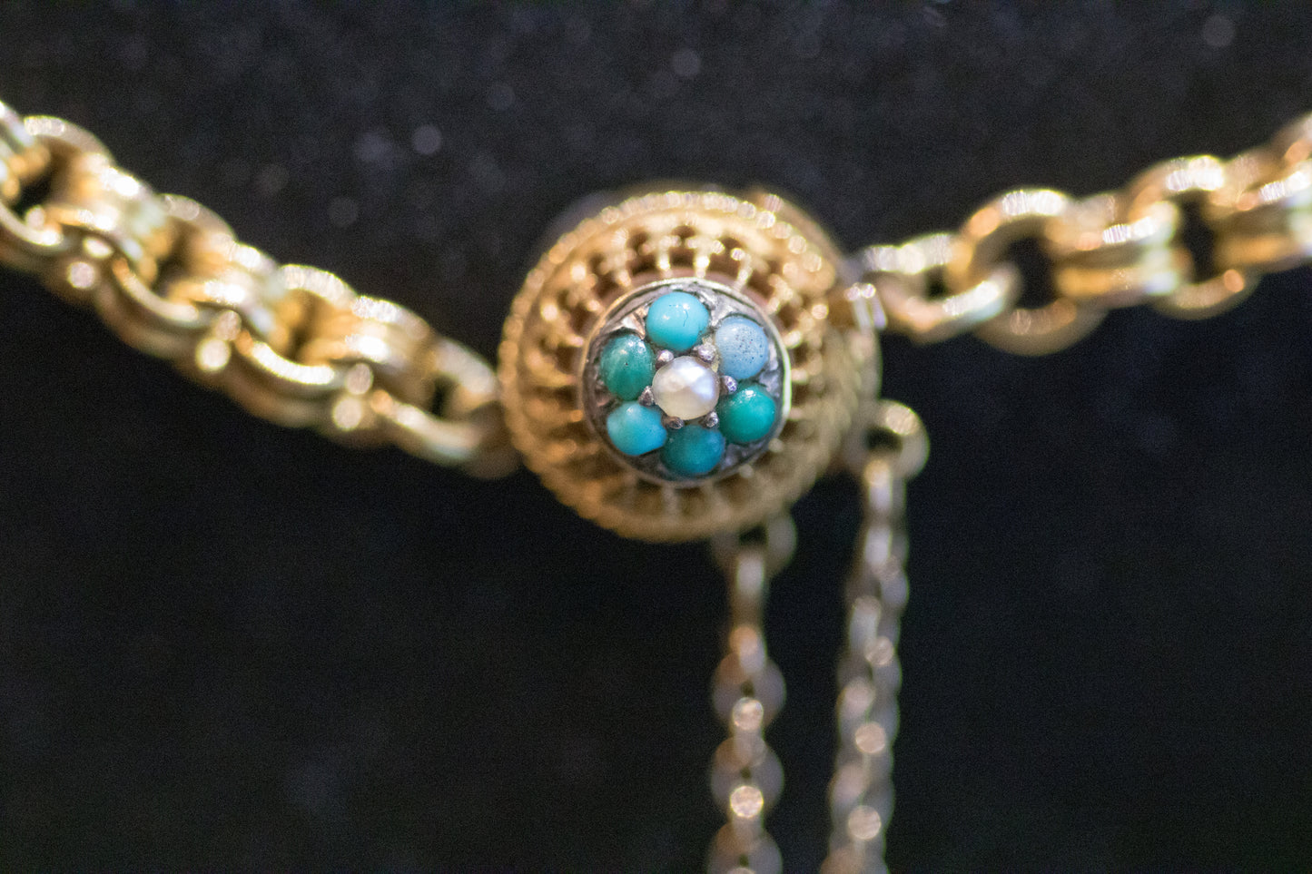 Antique 15ct Gold Regency Chain, Turquoise and Opal Clasp 20.5inch