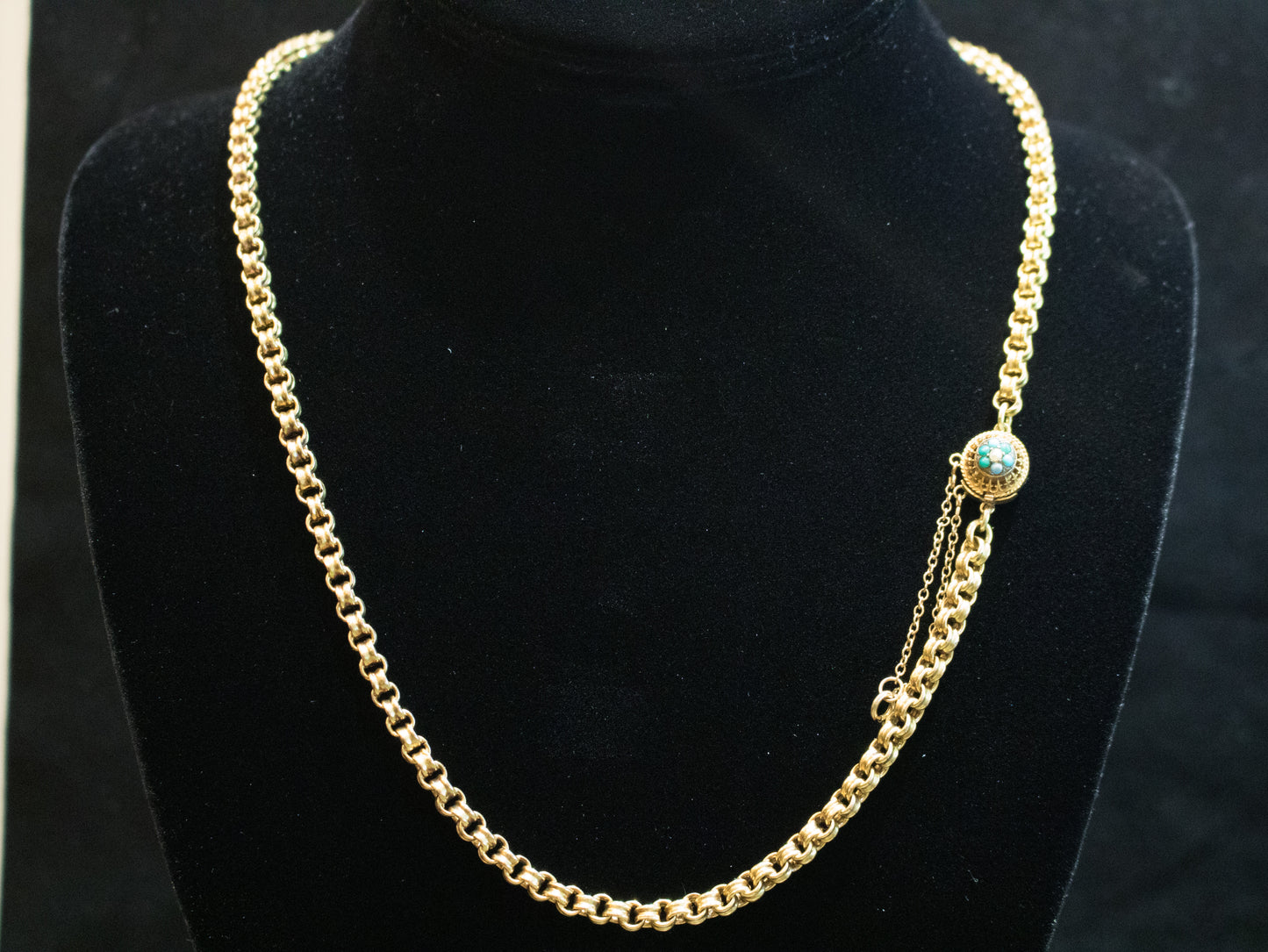 Antique 15ct Gold Regency Chain, Turquoise and Opal Clasp 20.5inch