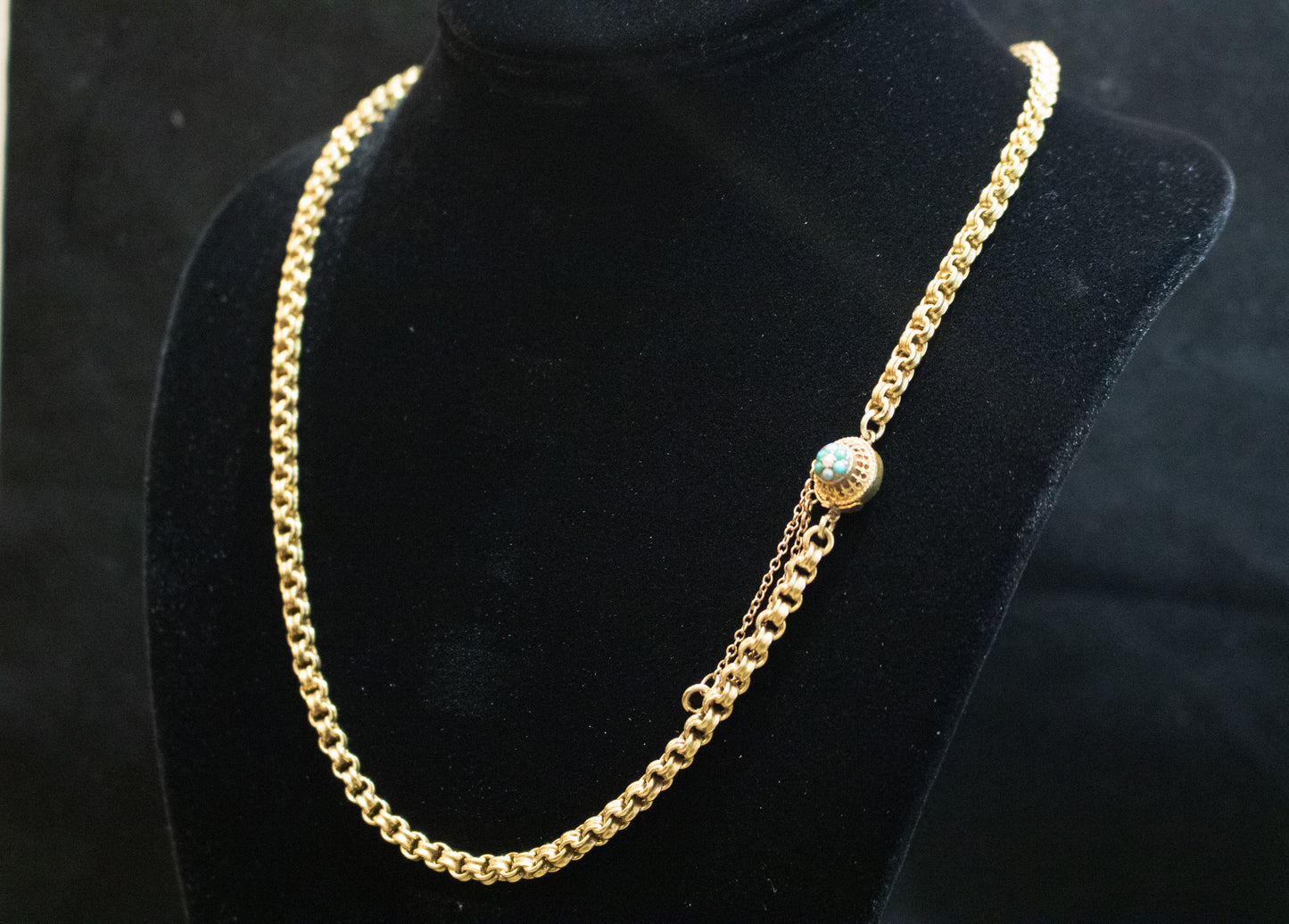 Antique 15ct Gold Regency Chain, Turquoise and Opal Clasp 20.5inch