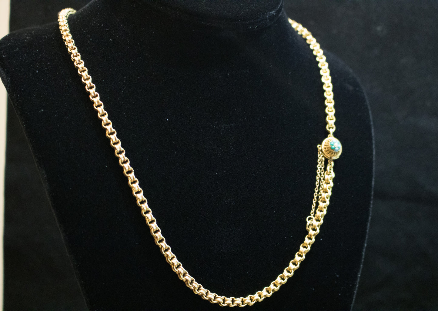 Antique 15ct Gold Regency Chain, Turquoise and Opal Clasp 20.5inch