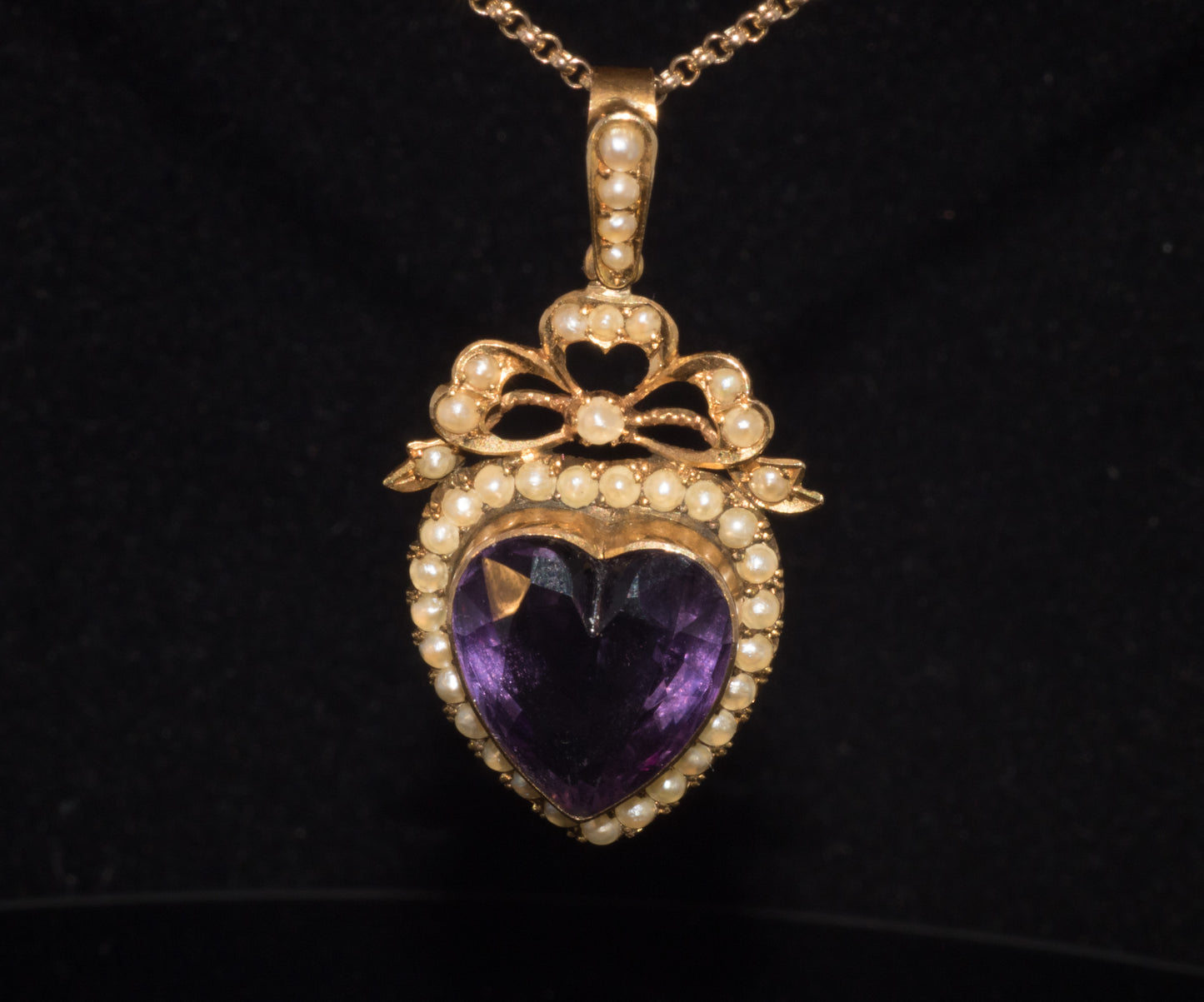 Antique Edwardian 9ct Amethyst and Natural Split Pearl Pendant