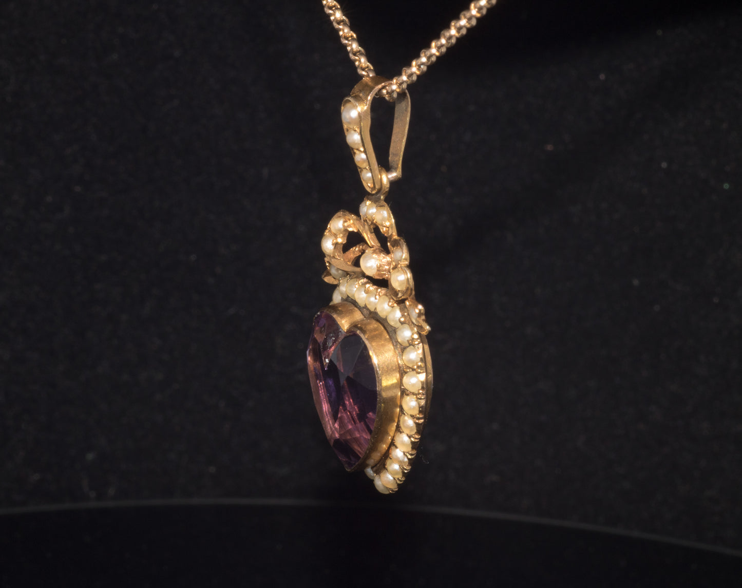 Antique Edwardian 9ct Amethyst and Natural Split Pearl Pendant