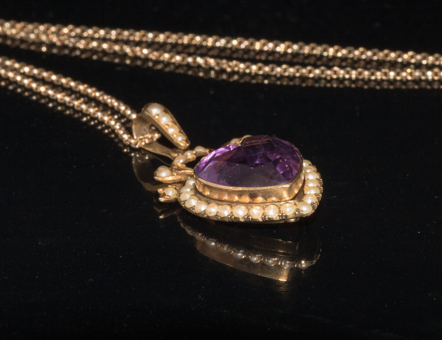 Antique Edwardian 9ct Amethyst and Natural Split Pearl Pendant