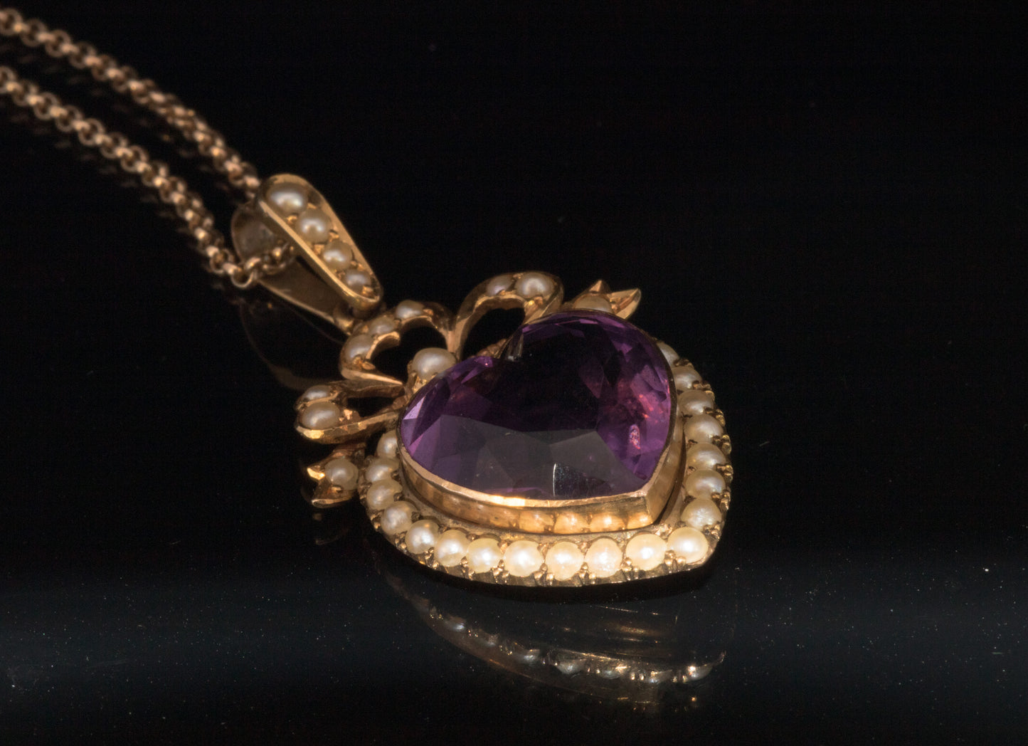 Antique Edwardian 9ct Amethyst and Natural Split Pearl Pendant