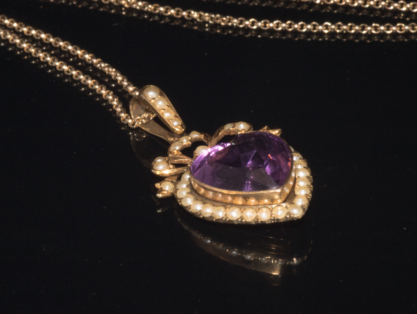Antique Edwardian 9ct Amethyst and Natural Split Pearl Pendant