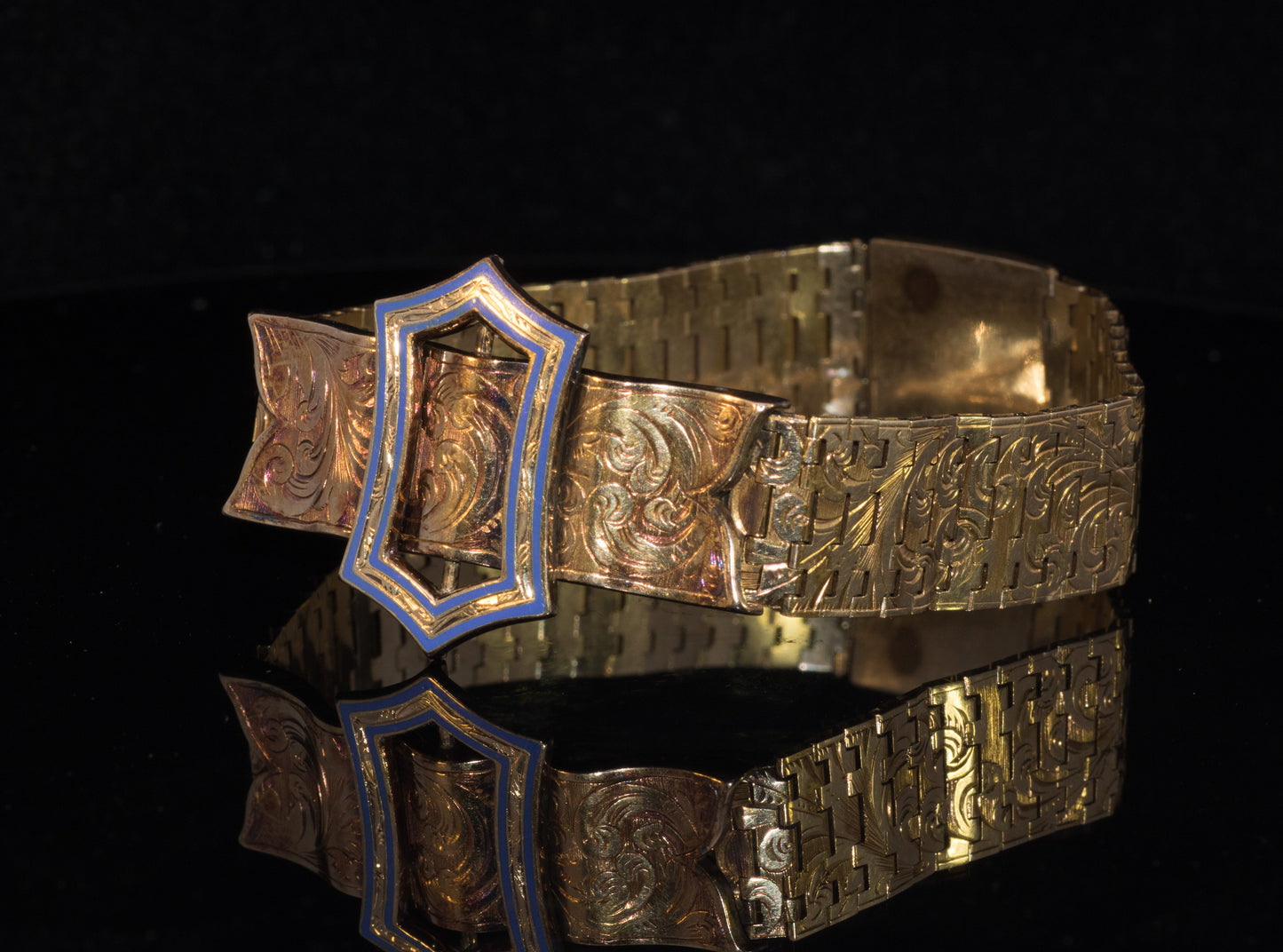 Antique 15ct Gold Enamel Buckle Bracelet. Stunning Rare Survivor. English 1870 - 1880
