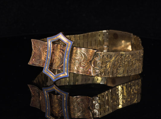 Antique 15ct Gold Enamel Buckle Bracelet. Stunning Rare Survivor. English 1870 - 1880