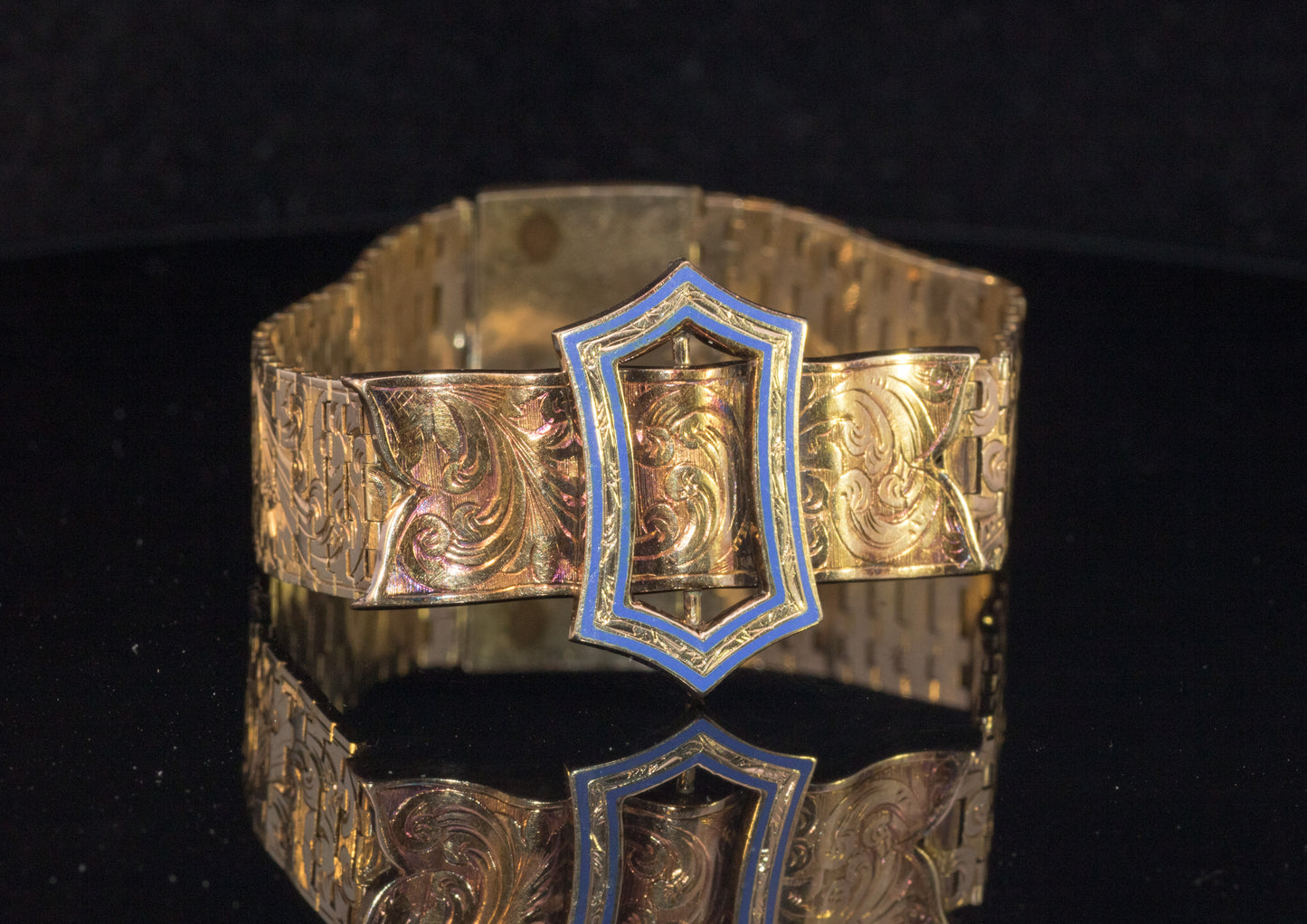 Antique 15ct Gold Enamel Buckle Bracelet. Stunning Rare Survivor. English 1870 - 1880
