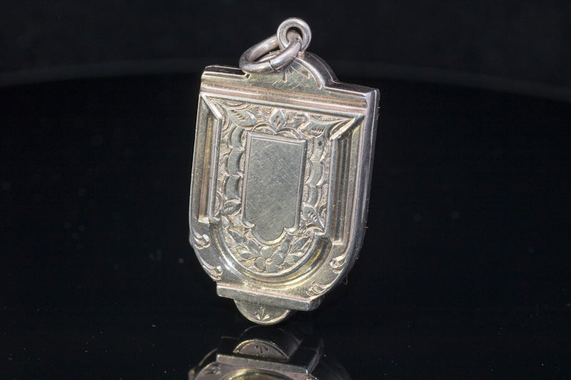 Antique Victorian Silver Locket Hand Engraved. Shield Shape. Birmingham 1884