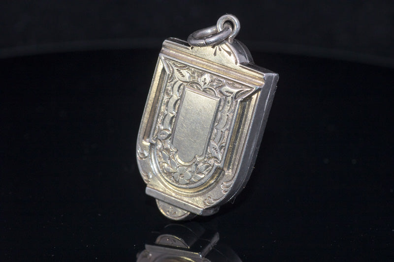 Antique Victorian Silver Locket Hand Engraved. Shield Shape. Birmingham 1884