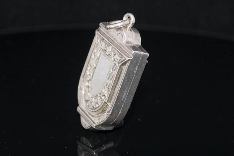 Antique Victorian Silver Locket Hand Engraved. Shield Shape. Birmingham 1884