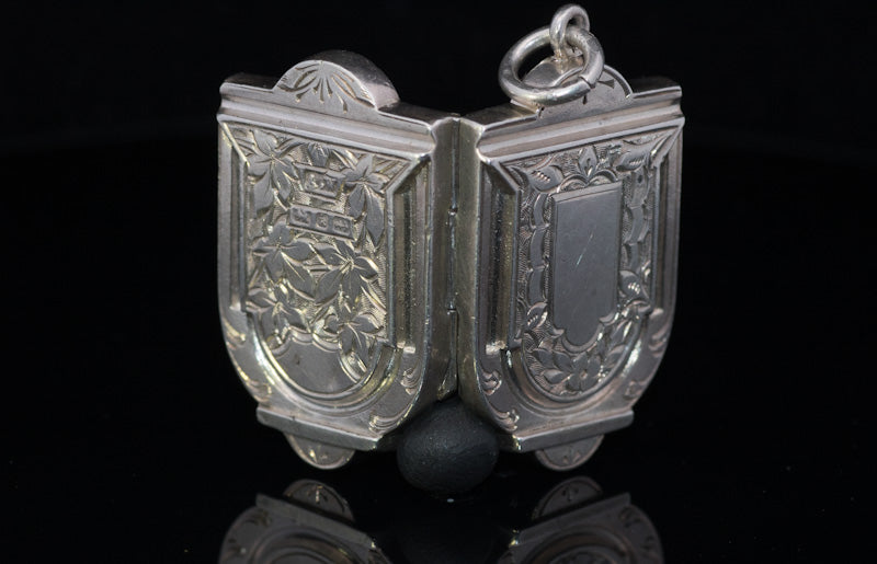 Antique Victorian Silver Locket Hand Engraved. Shield Shape. Birmingham 1884