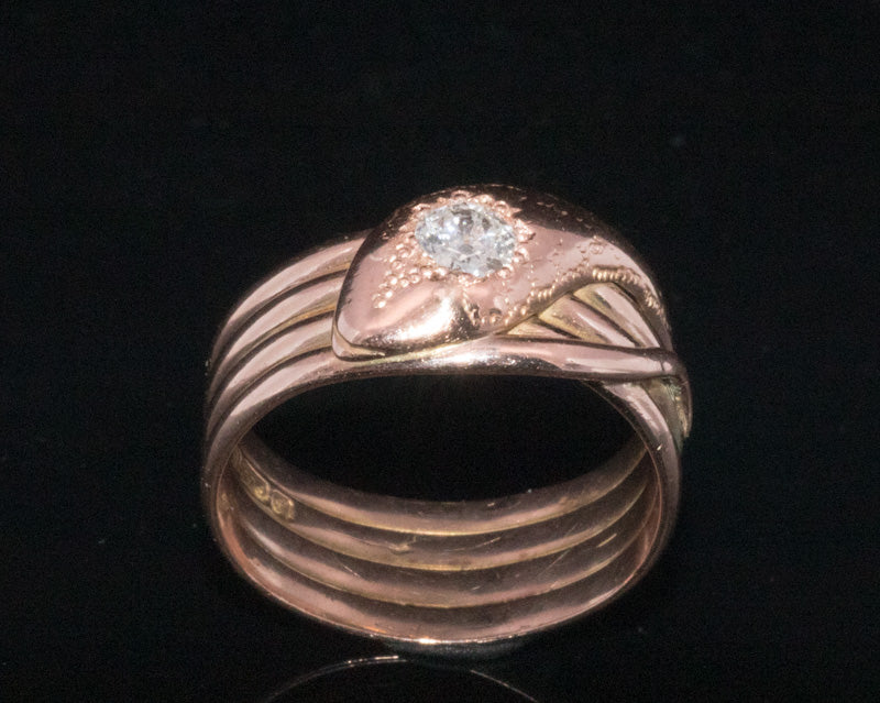 Antique 9ct Rose Gold and Diamond Snake Ring. Assayed in Chester 1919