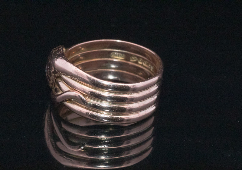 Antique 9ct Rose Gold and Diamond Snake Ring. Assayed in Chester 1919
