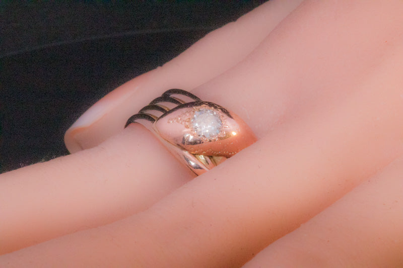 Antique 9ct Rose Gold and Diamond Snake Ring. Assayed in Chester 1919