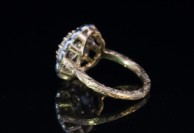 Unique 18ct and Platinum 1.66ct Fancy Yellow Diamond Cluster Ring. 2.94ct Total.