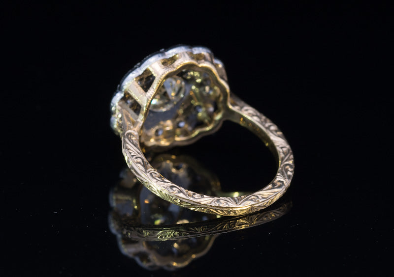 Unique 18ct and Platinum 1.66ct Fancy Yellow Diamond Cluster Ring. 2.94ct Total.