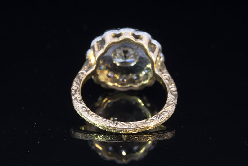 Unique 18ct and Platinum 1.66ct Fancy Yellow Diamond Cluster Ring. 2.94ct Total.