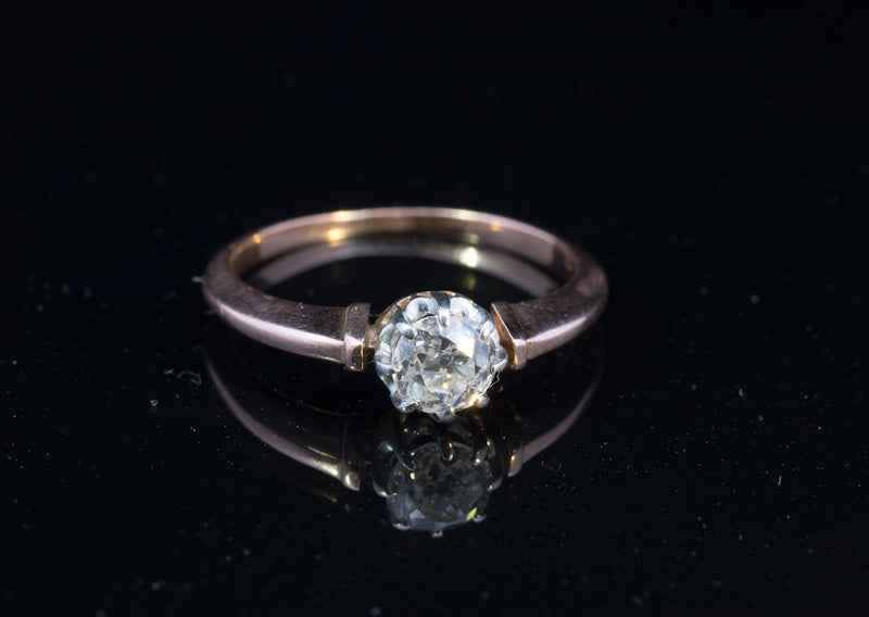 Victorian Solitaire Diamond Ring. 18ct Rode Gold. Old European Cut Diamond. 0.66ct