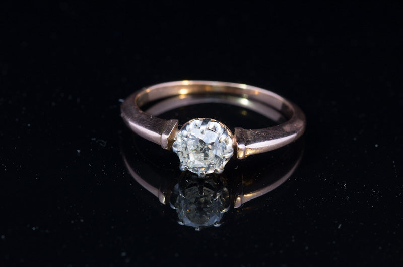 Victorian Solitaire Diamond Ring. 18ct Rode Gold. Old European Cut Diamond. 0.66ct