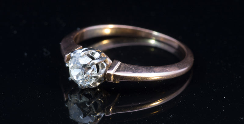 Victorian Solitaire Diamond Ring. 18ct Rode Gold. Old European Cut Diamond. 0.66ct