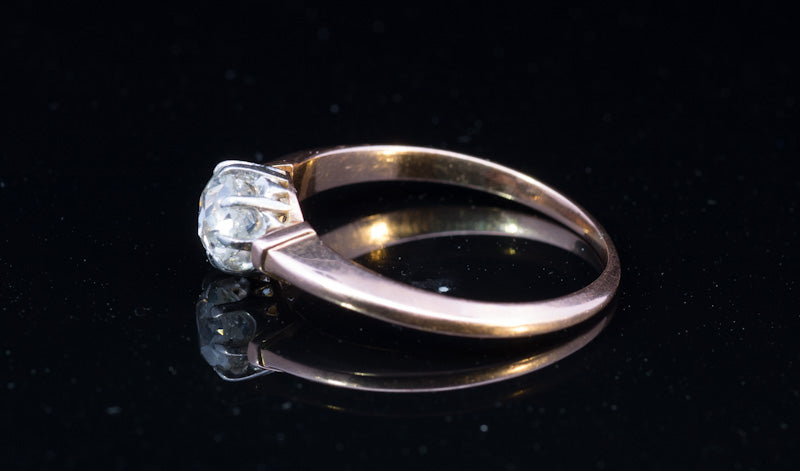 Victorian Solitaire Diamond Ring. 18ct Rode Gold. Old European Cut Diamond. 0.66ct