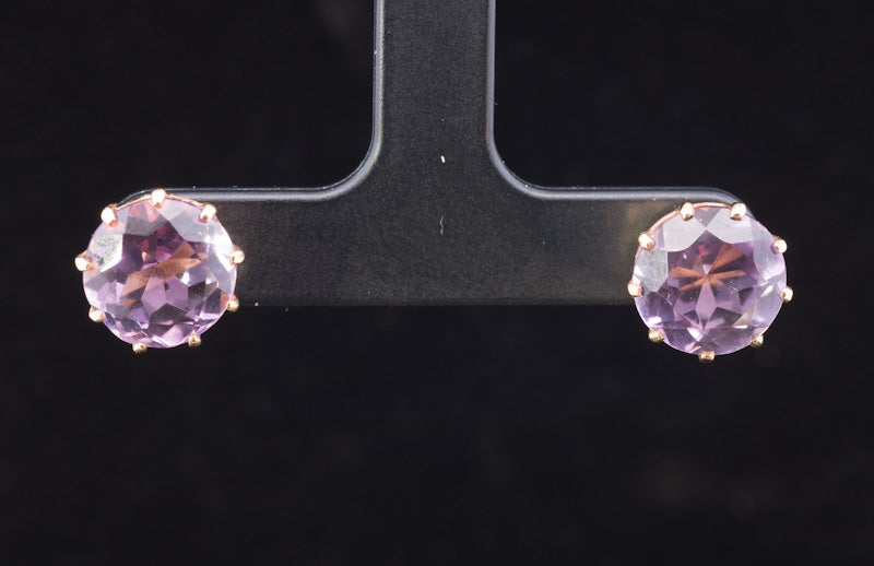 Vintage Round Amethyst 9ct Gold Stud Earrings. Good Size. Almost 10mm