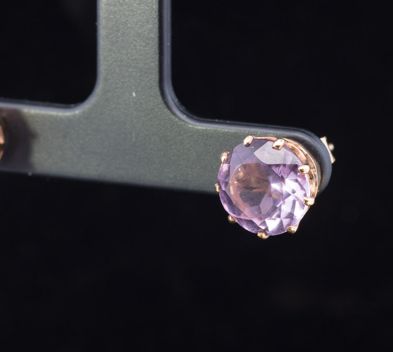 Vintage Round Amethyst 9ct Gold Stud Earrings. Good Size. Almost 10mm