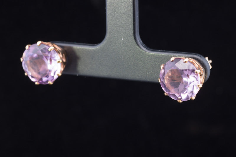 Vintage Round Amethyst 9ct Gold Stud Earrings. Good Size. Almost 10mm