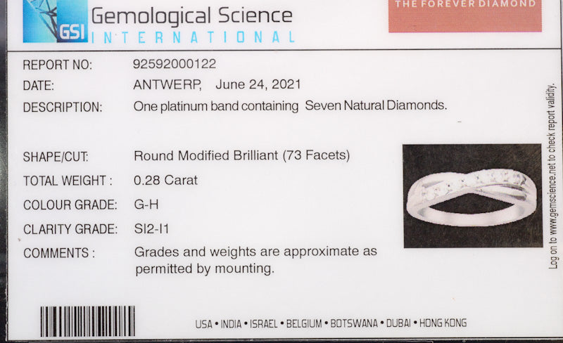 Pre-Loved Certified Natural Diamond Crossover Half Eternity Platinum Ring. 0.28 Carats.