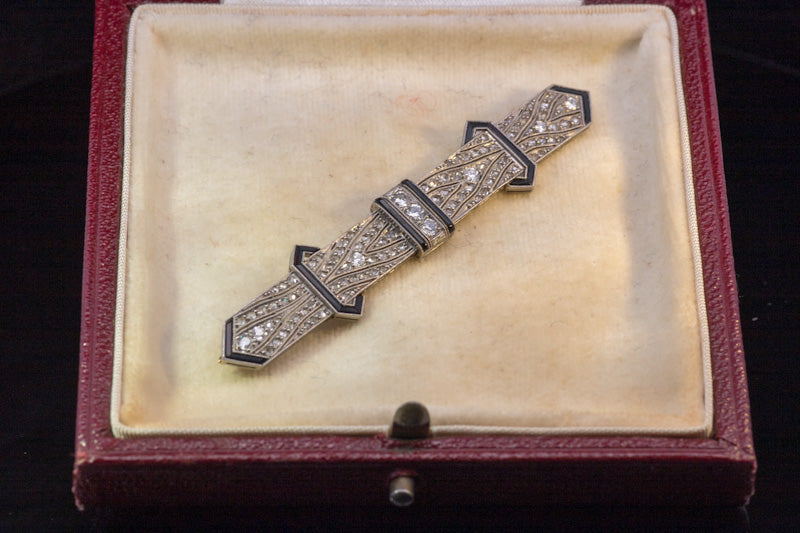 Superb Antique 1920s Art Deco Platinum and Diamond Brooch. Faceted Carnelian.