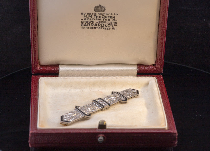 Superb Antique 1920s Art Deco Platinum and Diamond Brooch. Faceted Carnelian.